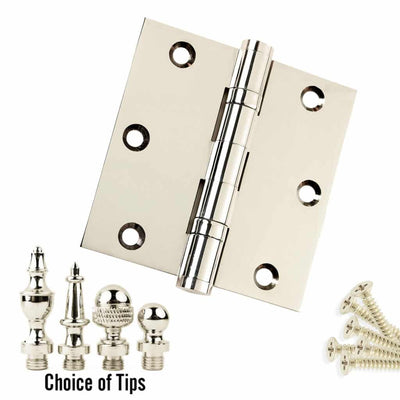 Door Hinge 3.5 x 3.5 Solid Brass Ball Bearing – Polished Nickel (US14)