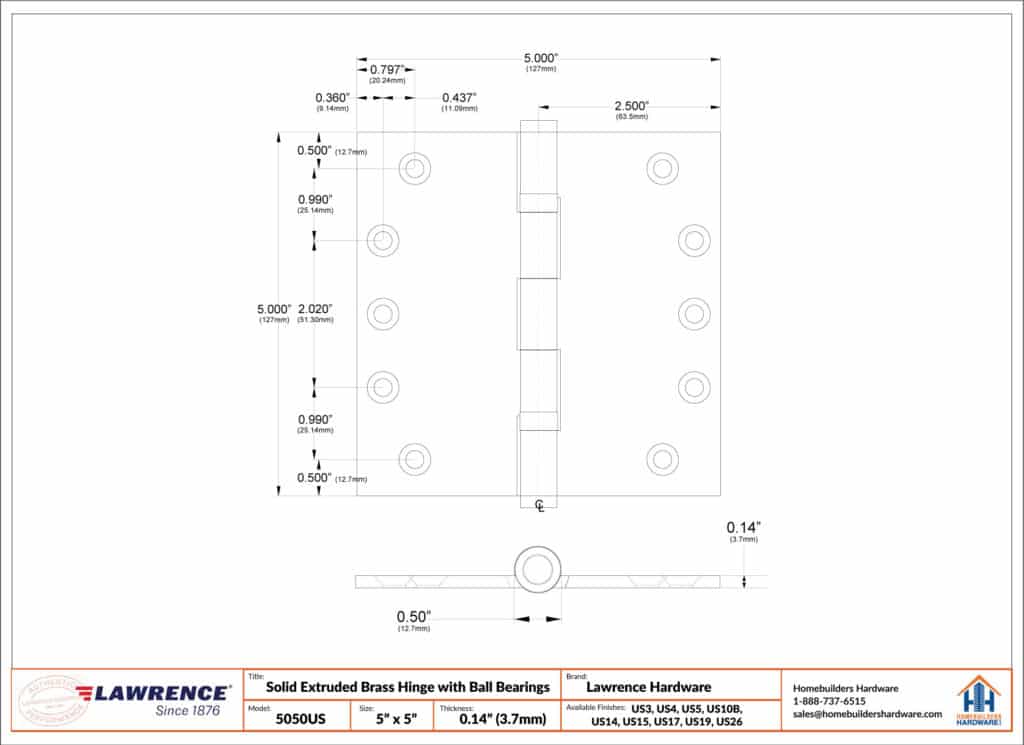 Door Hinge 3.5 x 3.5 Solid Brass Ball Bearing – Black (US19)
