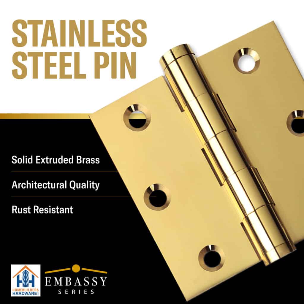 Door Hinge 3.5 x 3.5 Inch Solid Brass Ball Bearing – Polished Brass (US3)