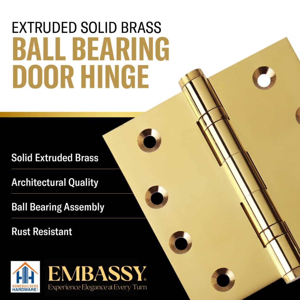 Door Hinge 4 x 4 Inch Solid Polished Brass Ball Bearing (US3)