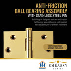 Door Hinge 3.5 x 3.5 Inch Solid Brass Ball Bearing – Polished Brass (US3)
