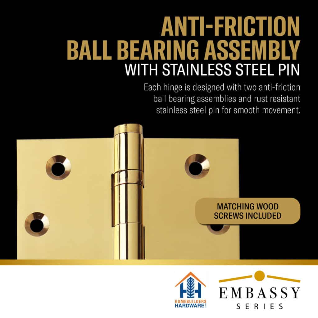 Door Hinge 3.5 x 3.5 Inch Solid Brass Ball Bearing – Polished Brass (US3)