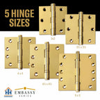 Door Hinge 3.5 x 3.5 Inch Solid Brass Ball Bearing – Polished Brass (US3)