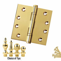 Door Hinge 4 x 4 Inch Solid Polished Brass Ball Bearing (US3)