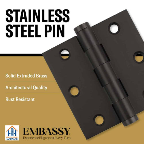 Door Hinge 3 x 3 Solid Brass – Oil Rubbed Bronze (US10B)