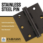 Door Hinge 3.5 x 3.5 Solid Brass Ball Bearing – Oil Rubbed Bronze (US10B)