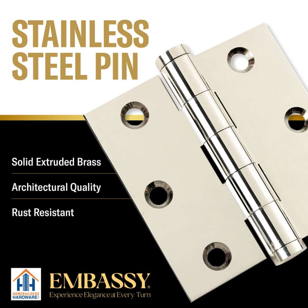 Door Hinge 3 x 3 Solid Brass – Polished Nickel (US14)