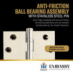 Door Hinge 3.5 x 3.5 Solid Brass Ball Bearing – Polished Nickel (US14)