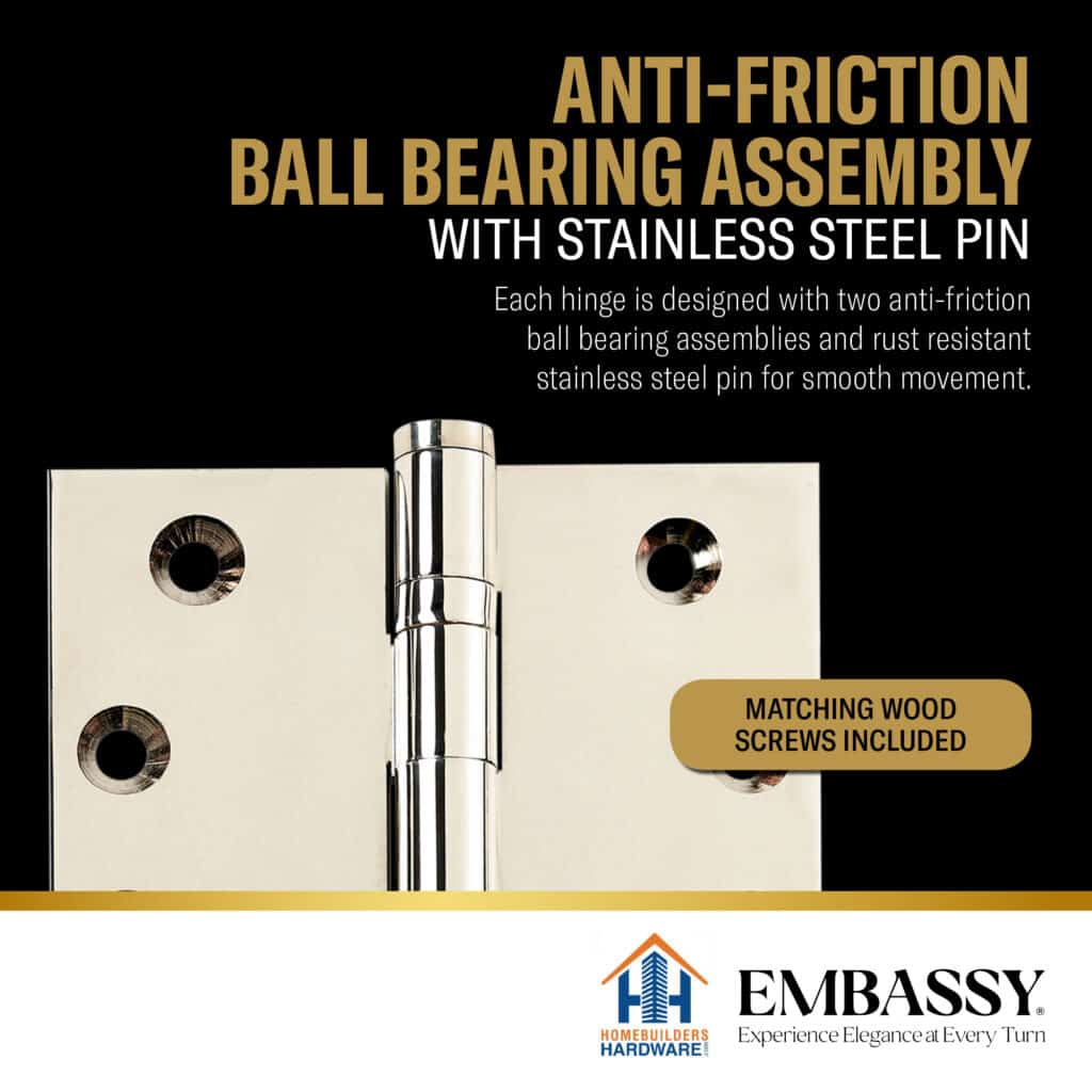 Door Hinge 3 x 3 Solid Brass – Polished Nickel (US14)