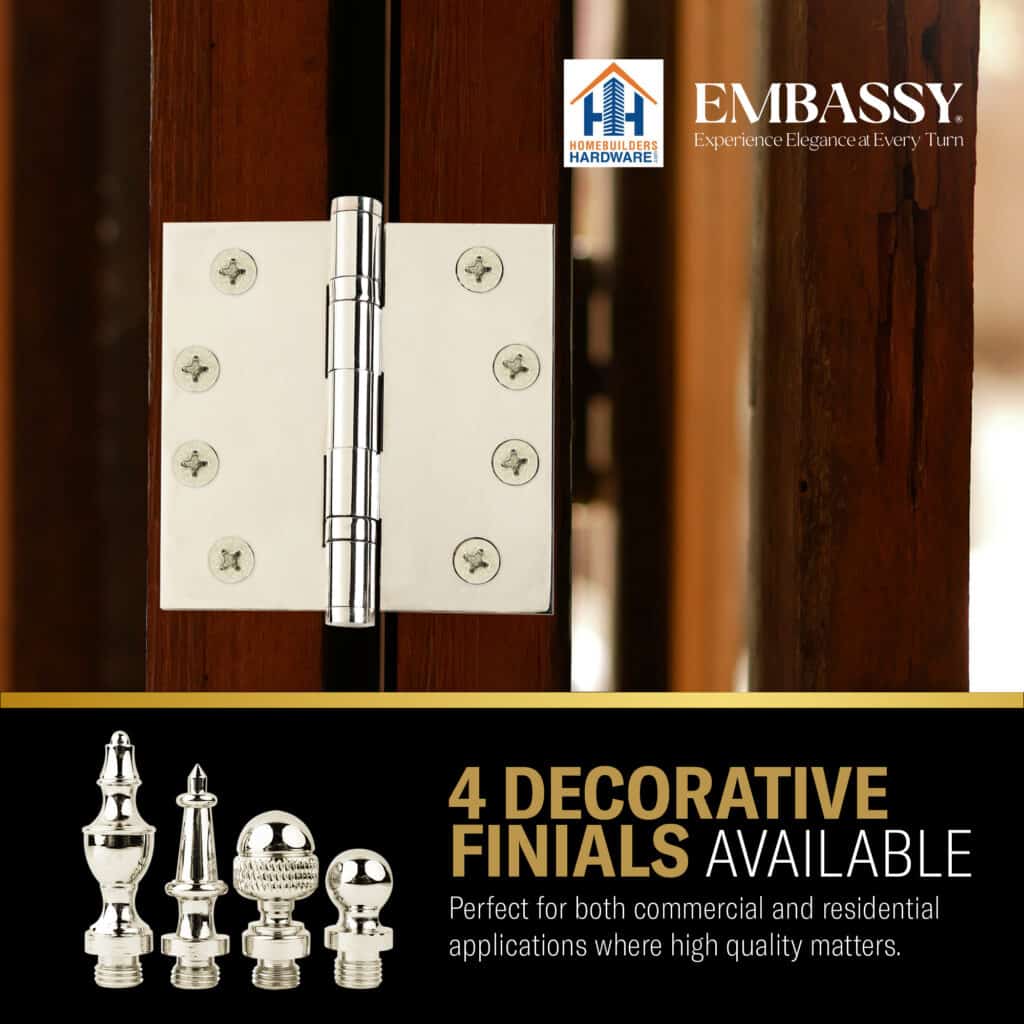 Door Hinge 3.5 x 3.5 Solid Brass Ball Bearing – Polished Nickel (US14)