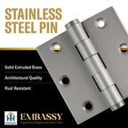 Door Hinge 3.5 x 3.5 Solid Brass Ball Bearing – Satin Nickel (US15)