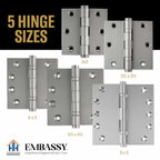 Door Hinge 3.5 x 3.5 Solid Brass Ball Bearing – Satin Nickel (US15)
