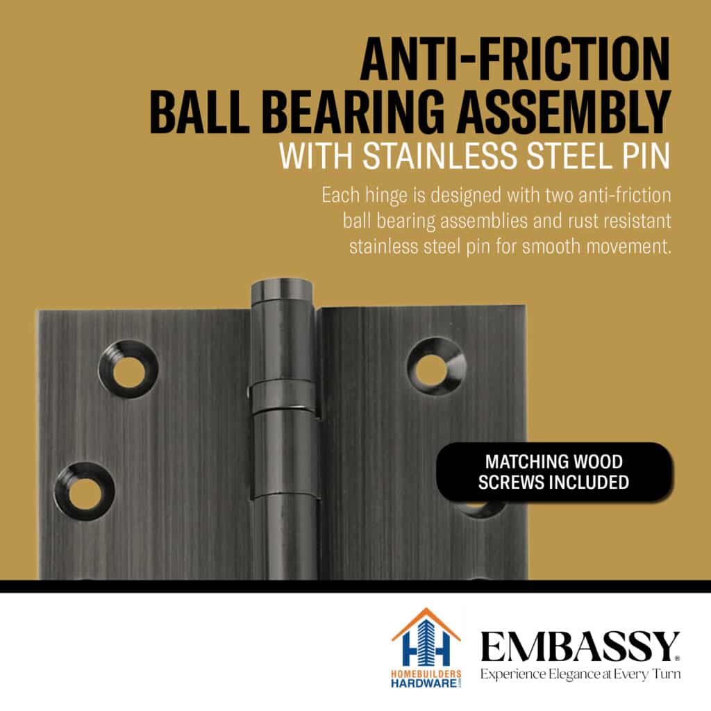 Door Hinge 3.5 x 3.5 Solid Brass Ball Bearing – Pewter (US17A)