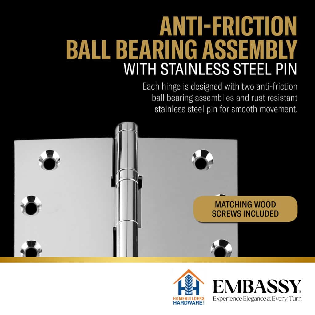 Door Hinge 4 x 4 Inch Solid Brass Ball Bearing – Polished Chrome (US26)