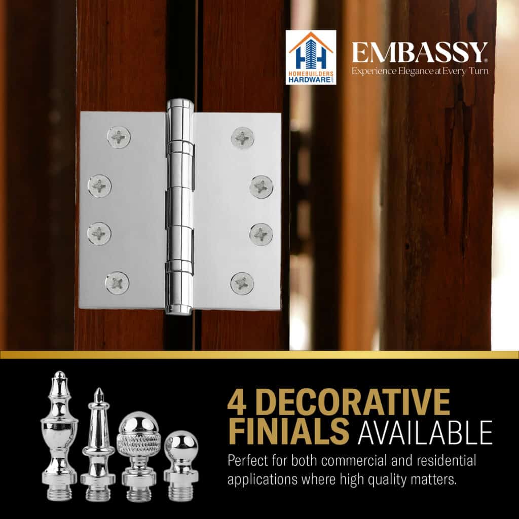 Door Hinge 3.5 x 3.5 Solid Brass Ball Bearing – Polished Chrome (US26)