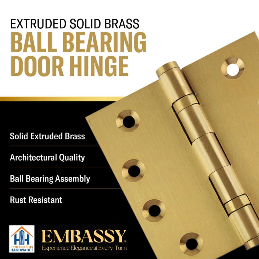 Door Hinge 3.5 x 3.5 Solid Brass Ball Bearing – Satin Brass (US4)