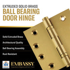 Door Hinge 3.5 x 3.5 Solid Brass Ball Bearing – Satin Brass (US4)