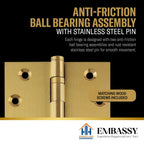 Door Hinge 3 x 3 Solid Brass – Satin Brass (US4)
