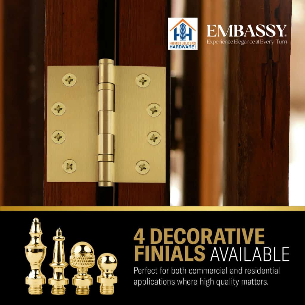 Door Hinge 3.5 x 3.5 Solid Brass Ball Bearing – Satin Brass (US4)