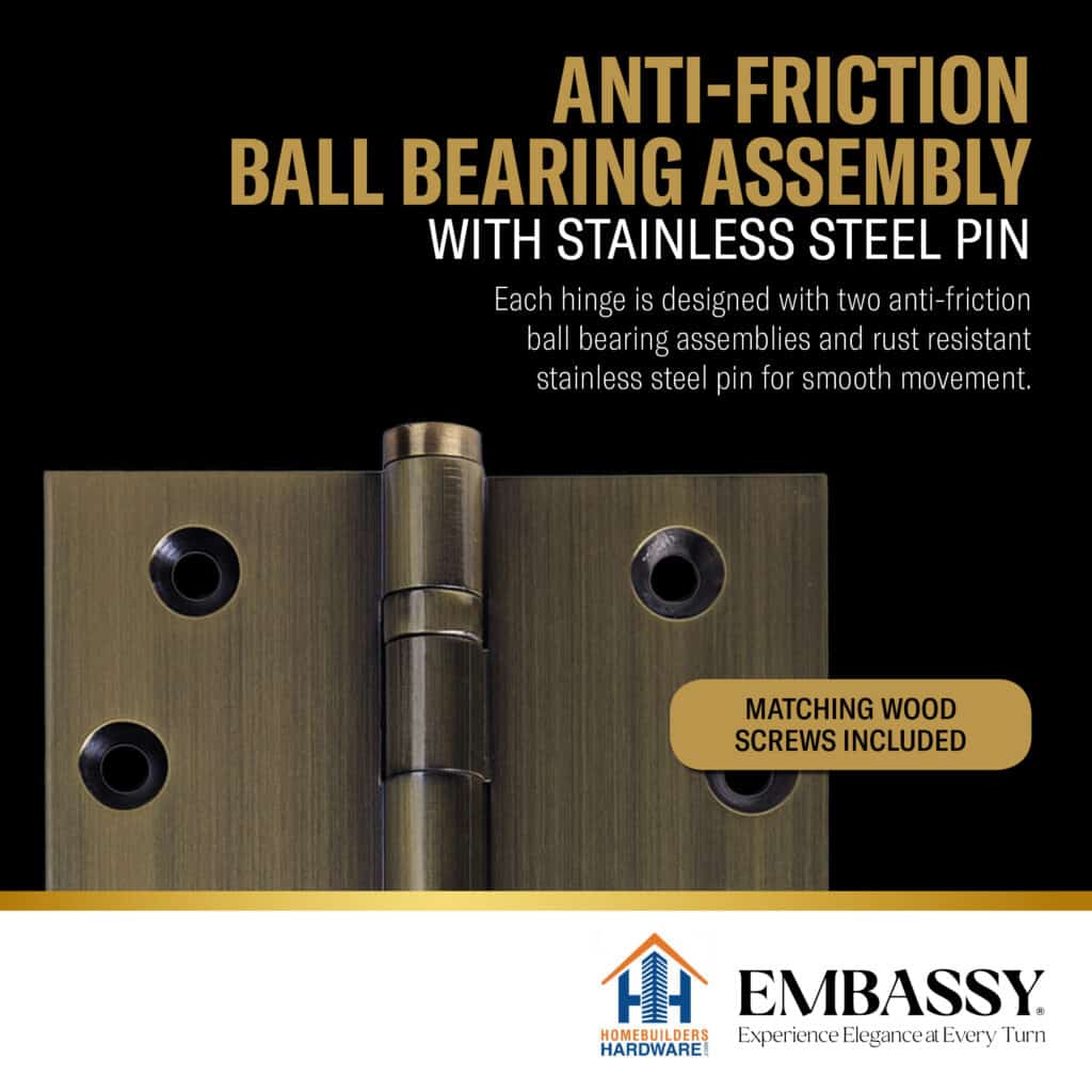 Door Hinge 3.5 x 3.5 Inch Solid Brass Ball Bearing – Antique Brass (US5)